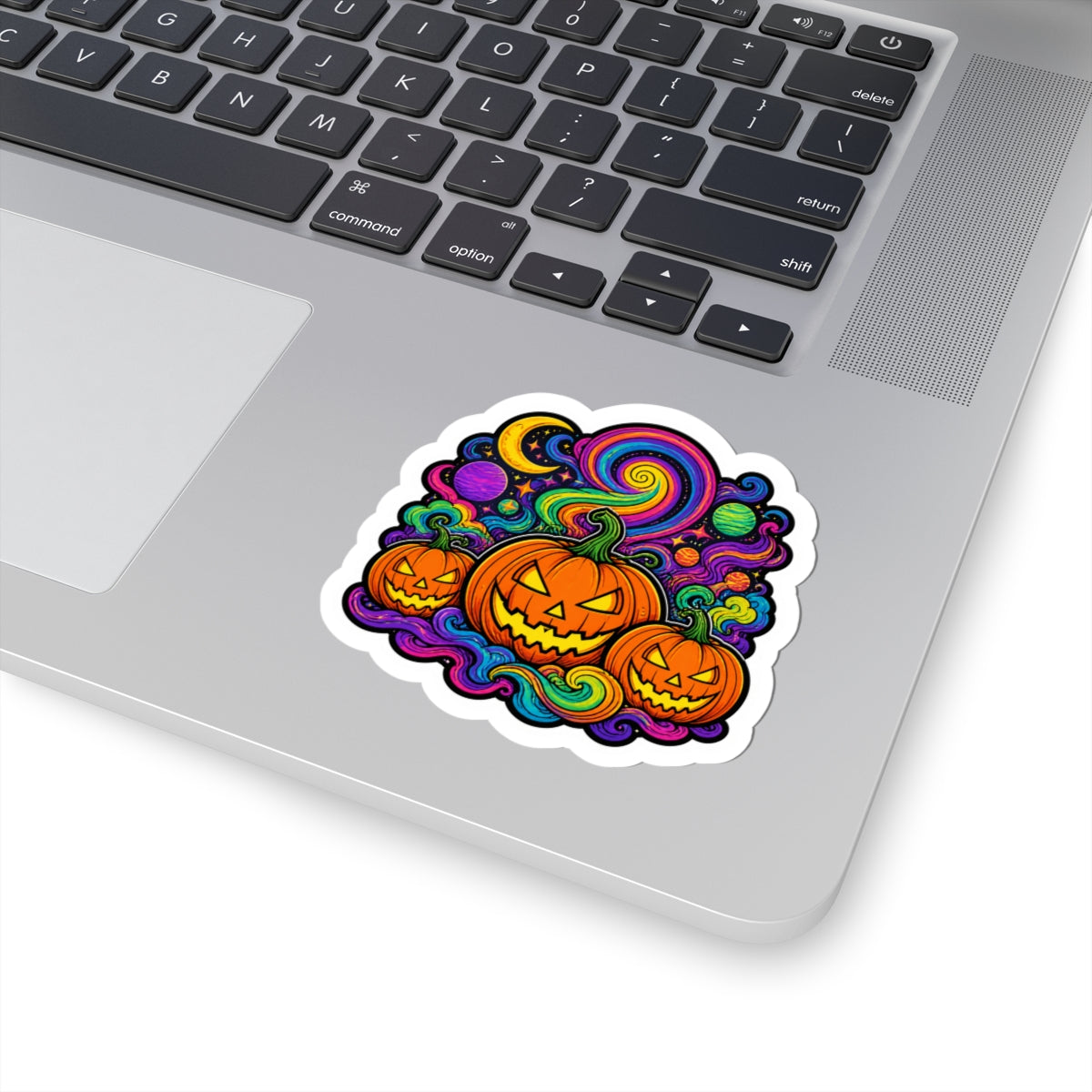 Psychedelic Jack-O'-Lantern Kiss-Cut Sticker — Colorful Halloween Pumpkin Decal