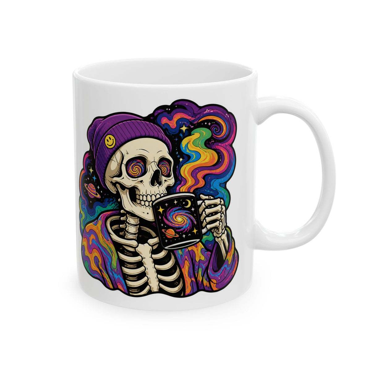 Psychedelic Skull Mug — Colorful Skeleton Space Tea Coffee Cup (11oz/15oz)