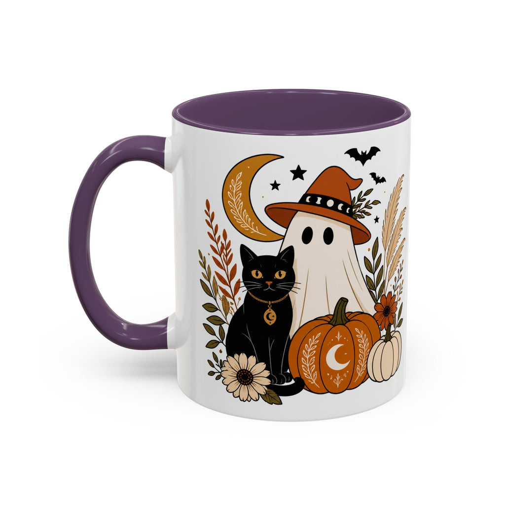 Halloween Ghost & Black Cat Accent Coffee Mug — Spooky Pumpkin Fall Coffee Cup (11/15oz)
