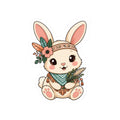 Cute Floral Boho Bunny Kiss-Cut Sticker