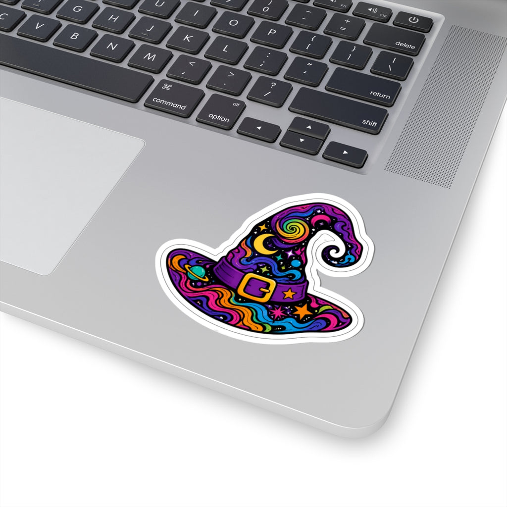 Psychedelic Witch Hat Sticker — Colorful Magic Kiss-Cut Decal for Laptops & Journals