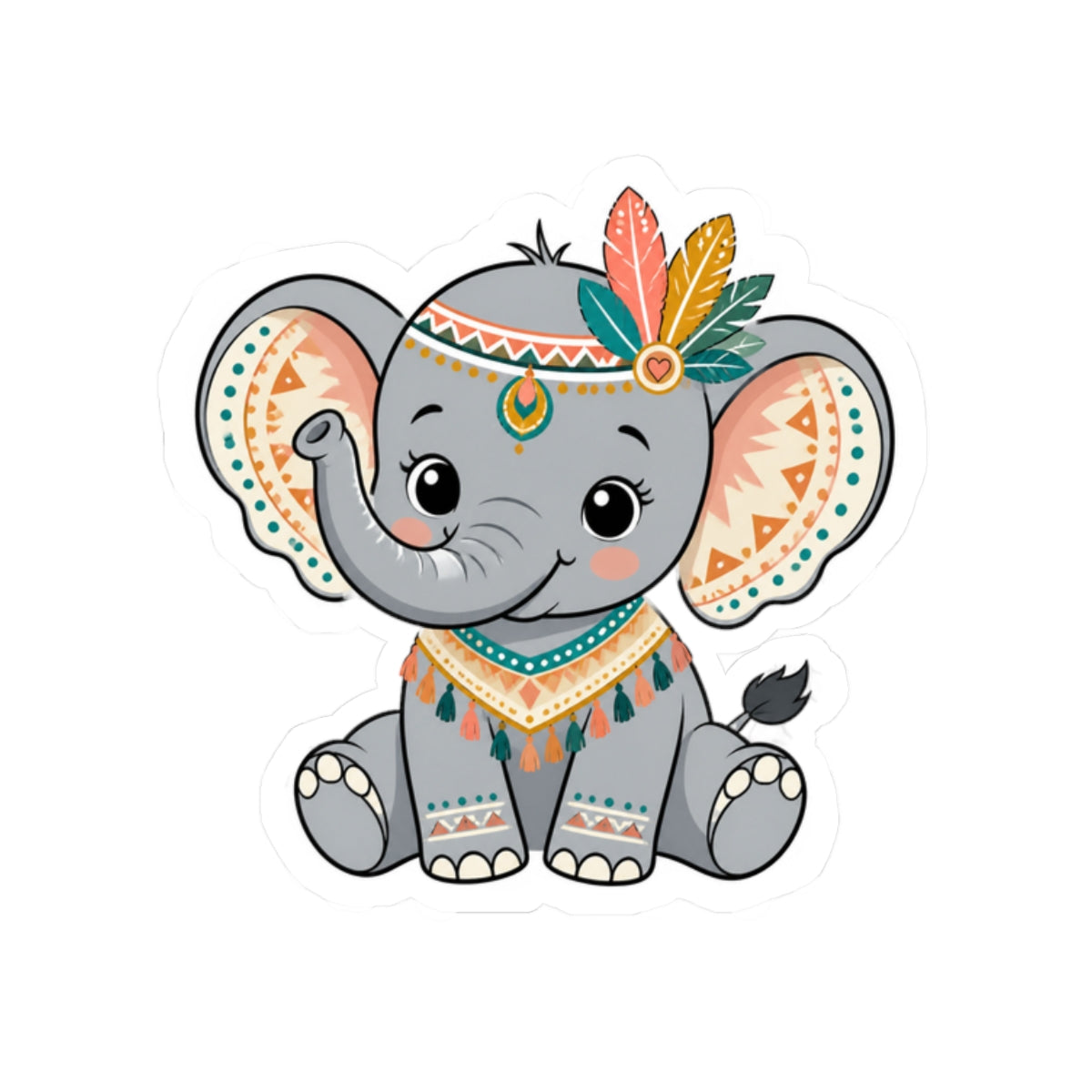 Cute Boho Elephant Kiss-Cut Sticker