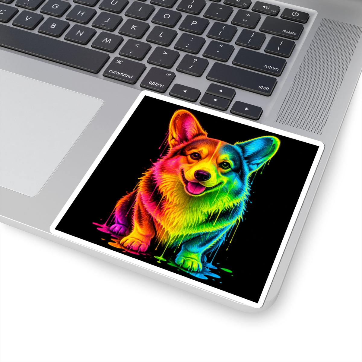 Rainbow Neon Corgi Kiss-Cut Sticker