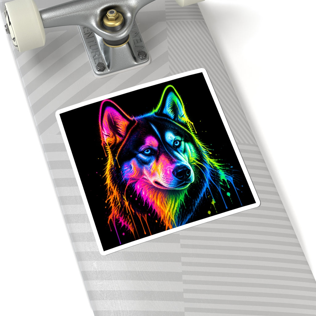 Neon Rainbow Huskie Kiss-Cut Sticker
