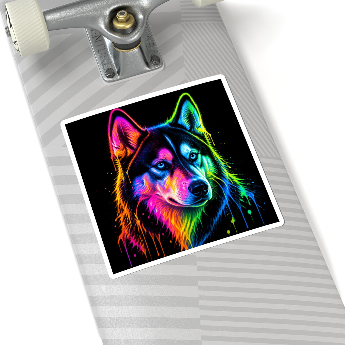 Neon Rainbow Huskie Kiss-Cut Sticker