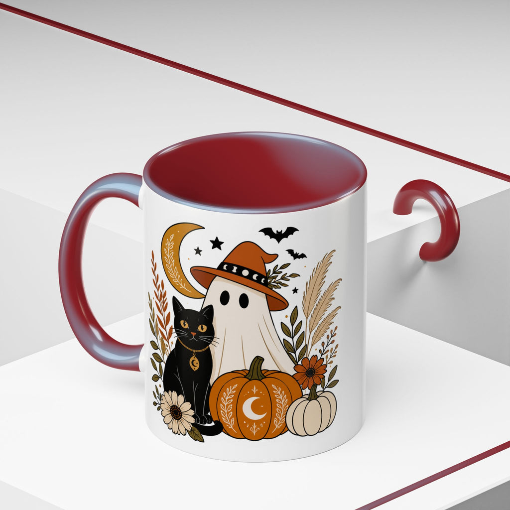 Halloween Ghost & Black Cat Accent Coffee Mug — Spooky Pumpkin Fall Coffee Cup (11/15oz)