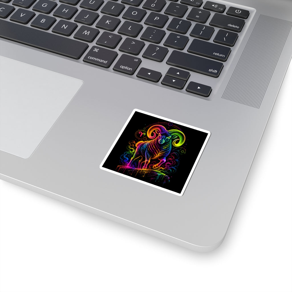 Neon Capricorn Ram Zodiac Kiss-Cut Sticker