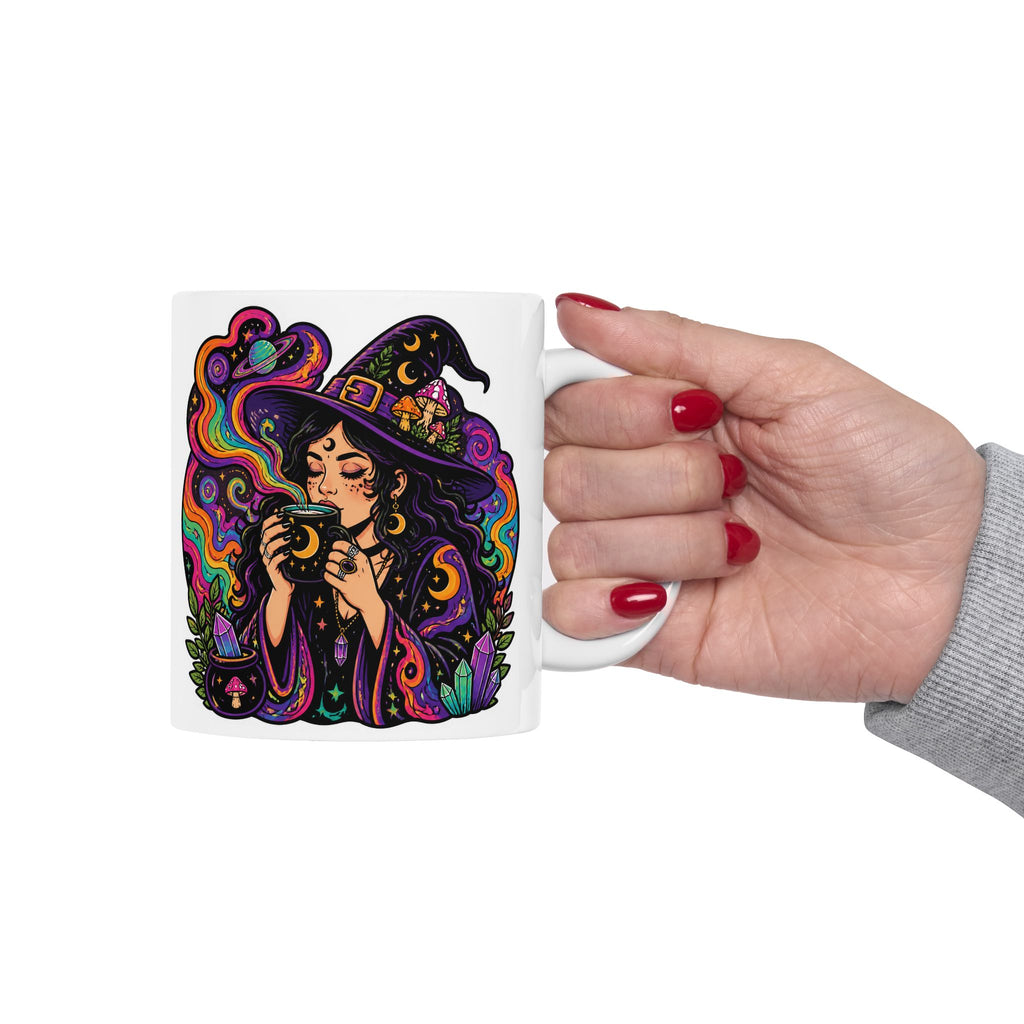 Psychedelic Witch Ceramic Mug – Colorful Magic Coffee Cup (11oz & 15oz)