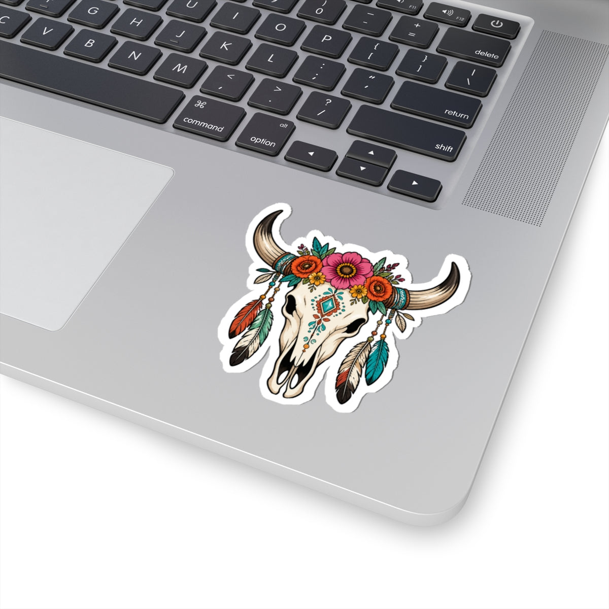 Floral Cow Skull Kiss-Cut Sticker