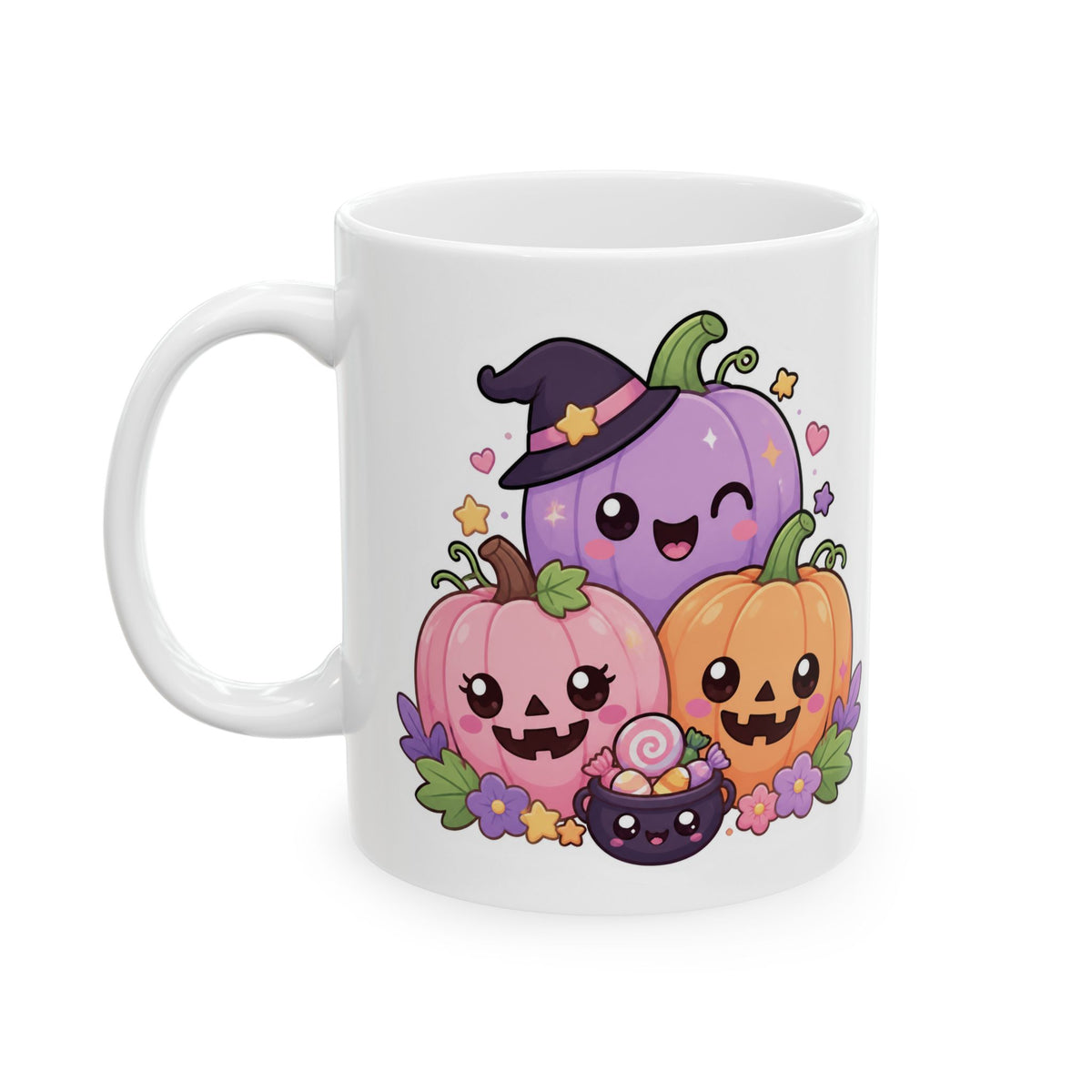 Cute Halloween Mug – Kawaii Pumpkins, Black Cat & Ghosts Ceramic Coffee Cup (11oz/15oz)