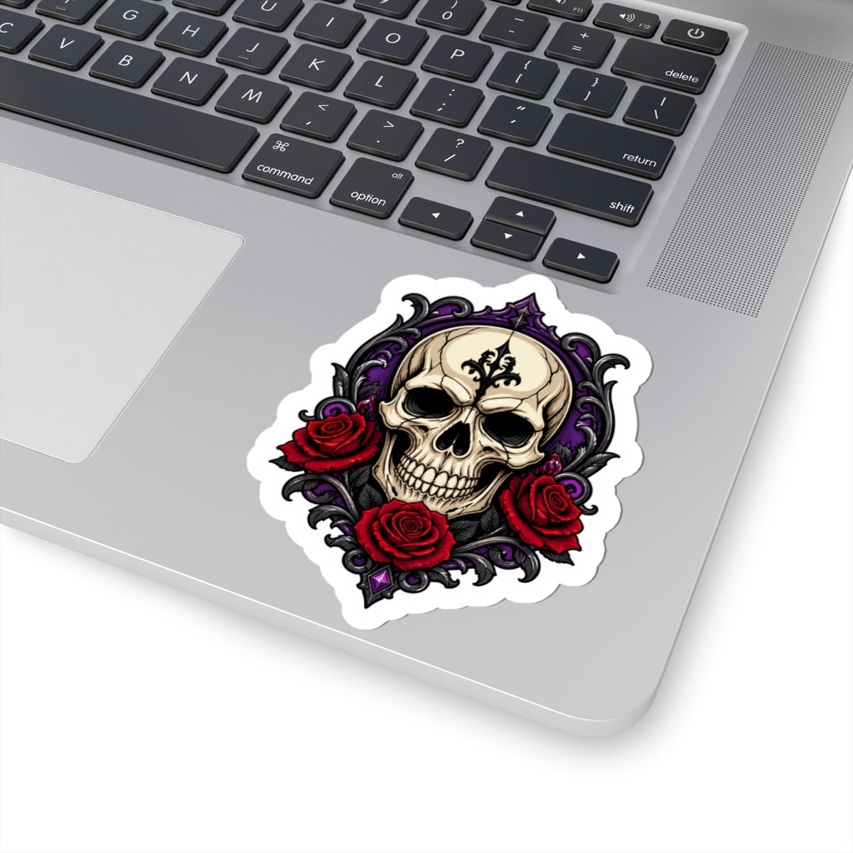 Gothic Skull and Red Roses Kiss-Cut Sticker