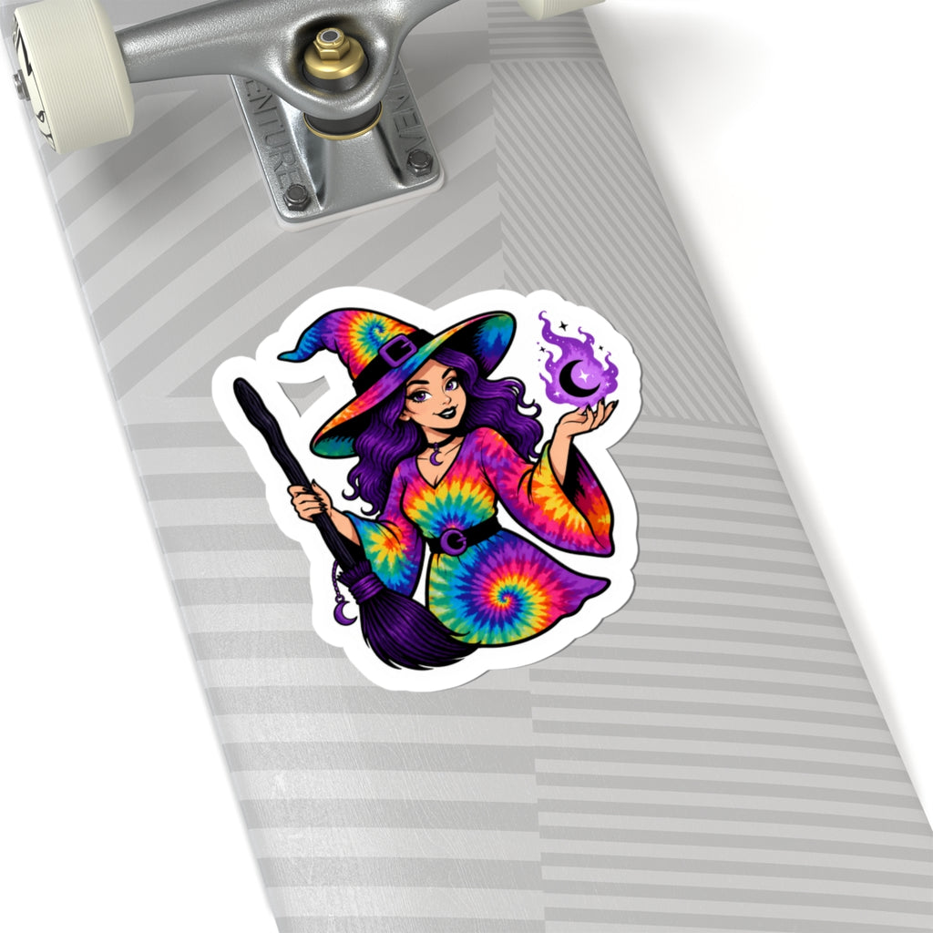 Tie-Dye Witch Sticker — Colorful Cute Halloween & Boho Laptop Decal
