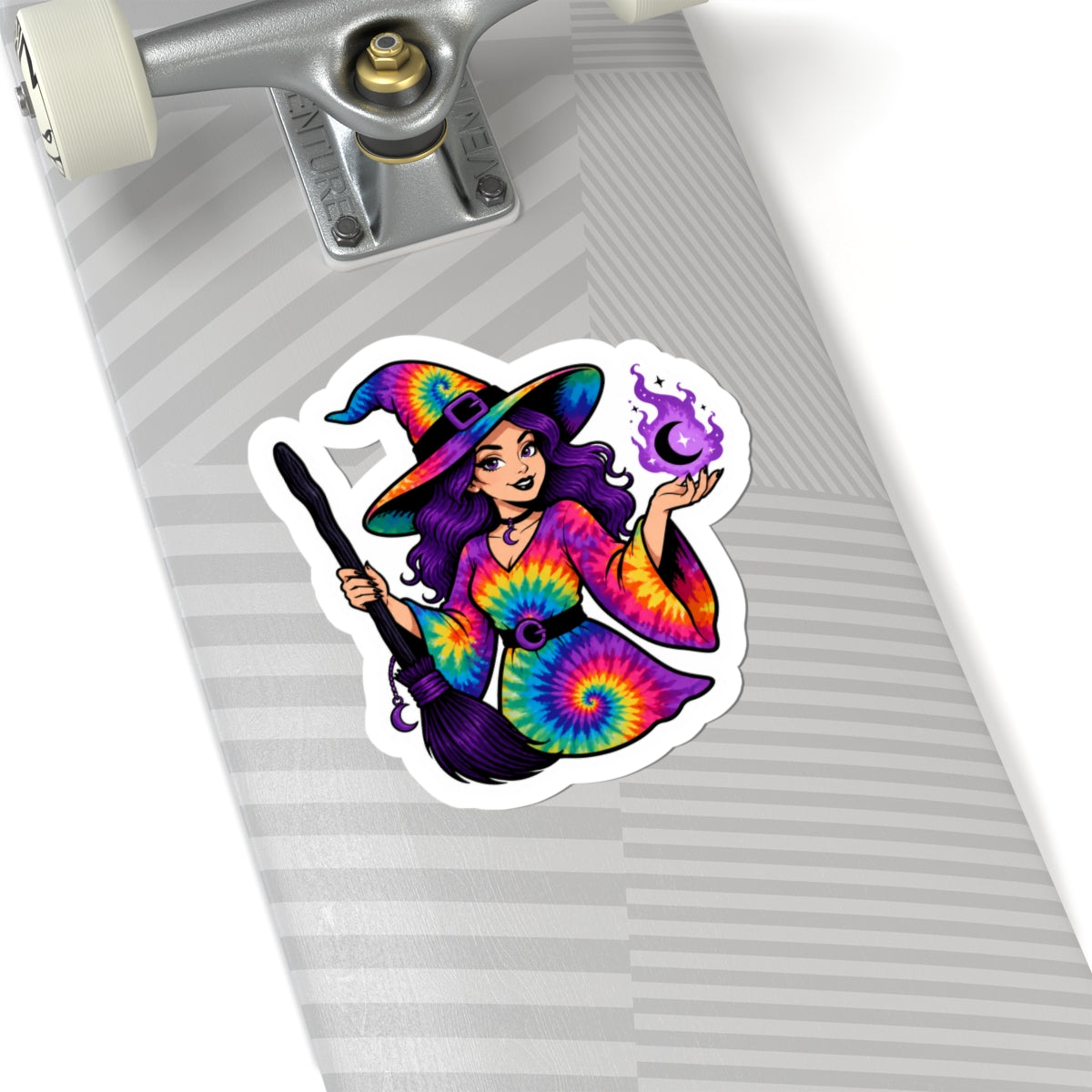 Tie-Dye Witch Sticker — Colorful Cute Halloween & Boho Laptop Decal