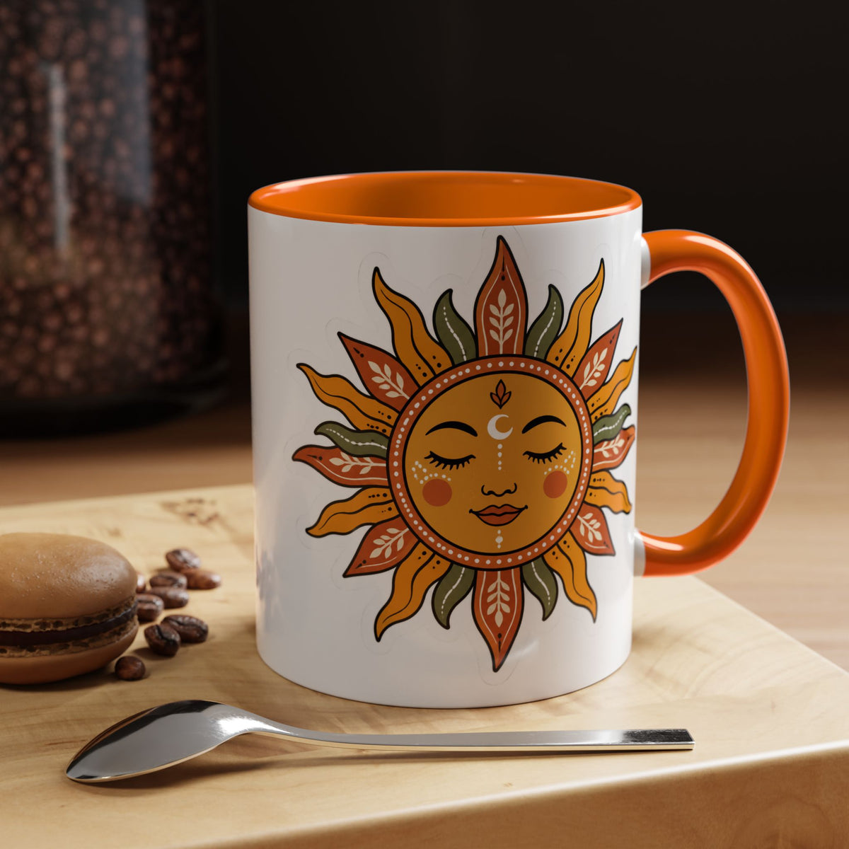 Sunface Accent Coffee Mug — Boho Sun Goddess Ceramic Mug (11/15oz)