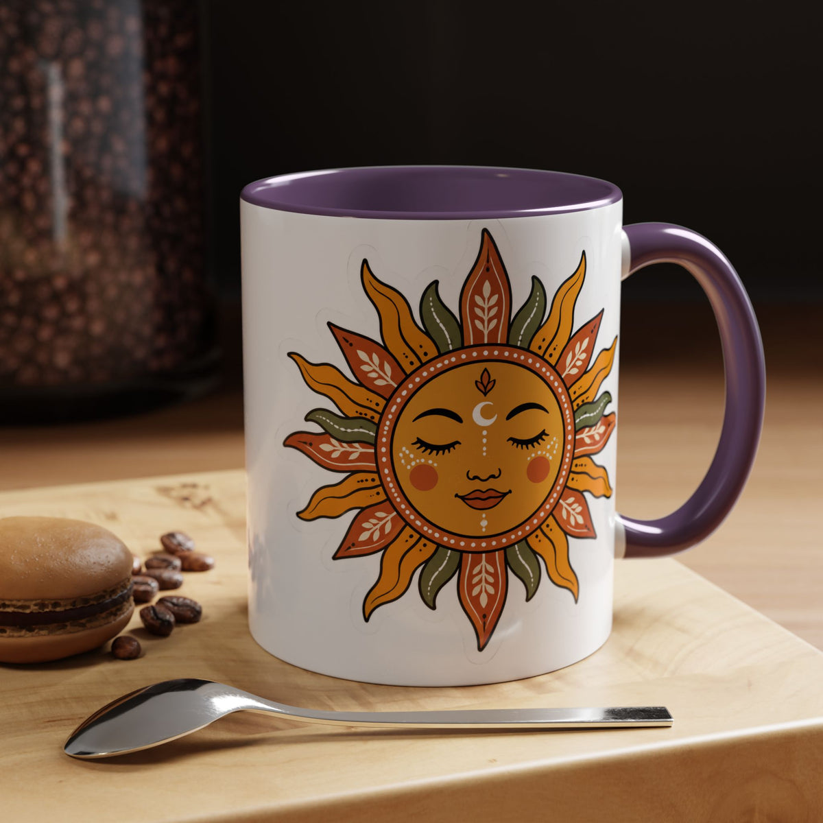 Sunface Accent Coffee Mug — Boho Sun Goddess Ceramic Mug (11/15oz)