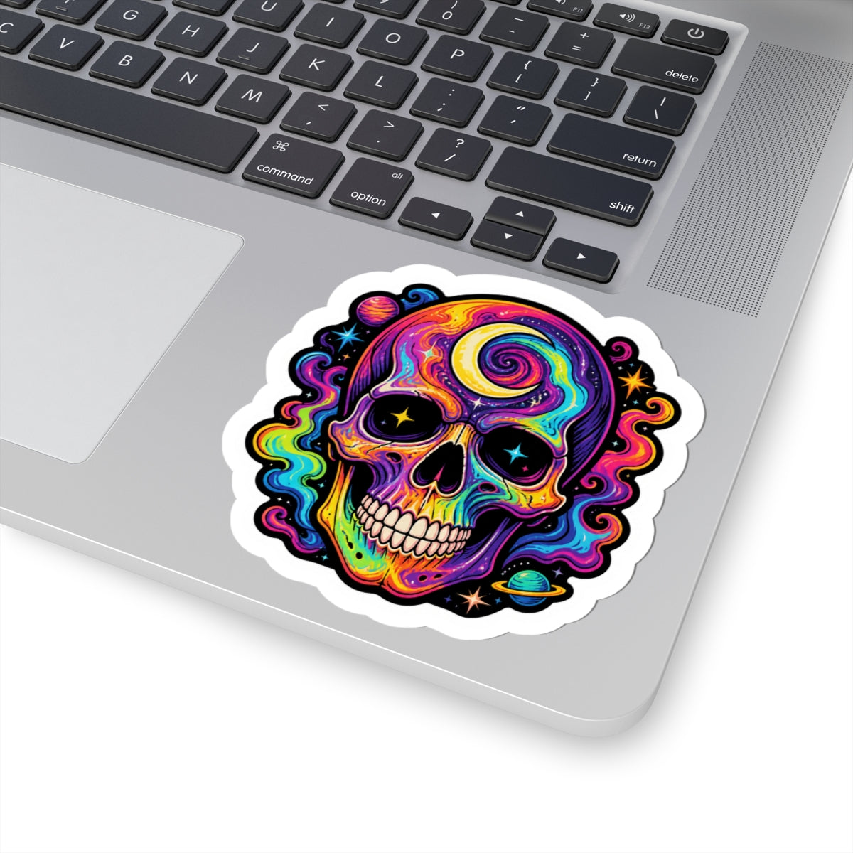 Psychedelic Skull Sticker — Colorful Cosmic Skull Kiss-Cut Decal