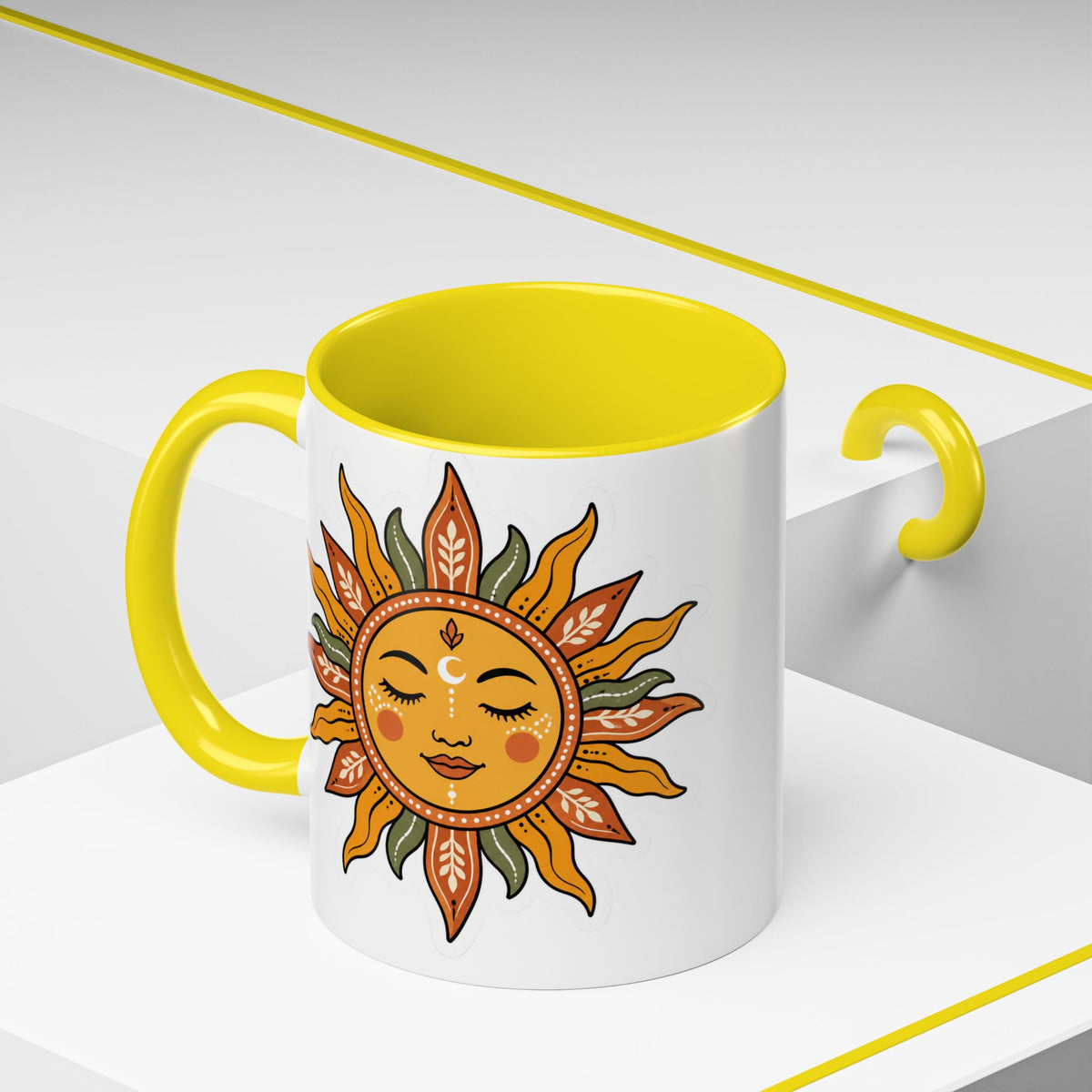 Sunface Accent Coffee Mug — Boho Sun Goddess Ceramic Mug (11/15oz)