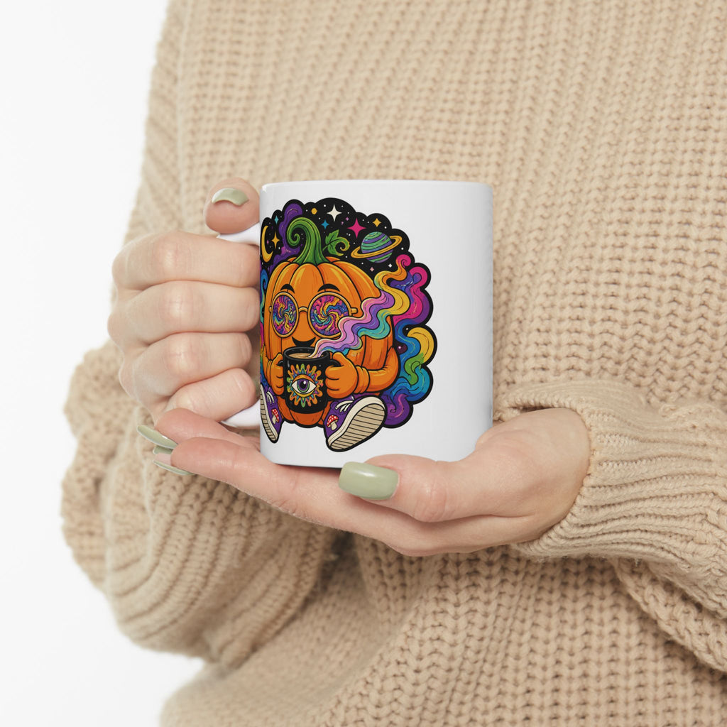 Psychedelic Pumpkin Mug — Colorful Rainbow Pumpkin Ceramic Coffee Cup (11oz & 15oz)