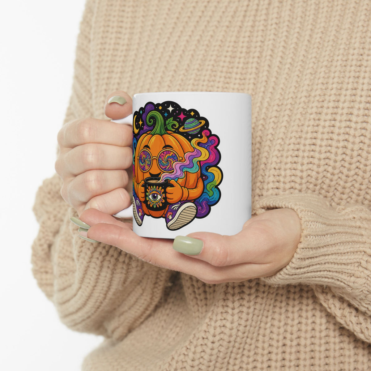 Psychedelic Pumpkin Mug — Colorful Rainbow Pumpkin Ceramic Coffee Cup (11oz & 15oz)