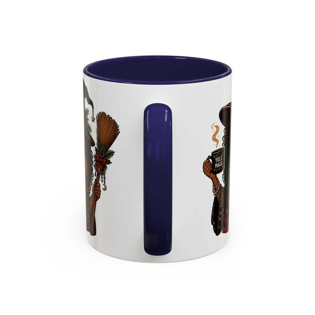 Witchy Christmas Coffee Mug with Black Witch and Broom Design