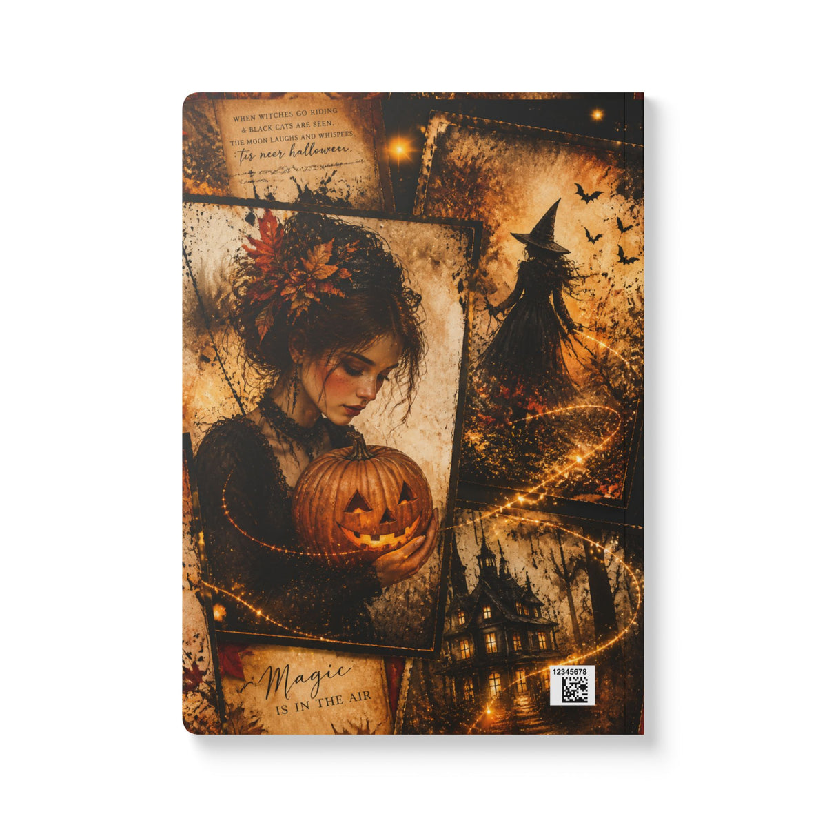 Halloween Witch & Pumpkin Softcover Journal — Magic, Jack-o'-Lantern & Black Cat Notebook