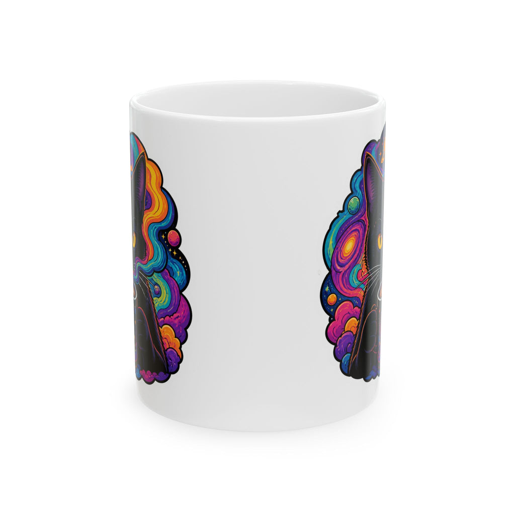 Psychedelic Cat Ceramic Mug – Colorful Cosmic Cat Coffee Cup (11oz, 15oz)