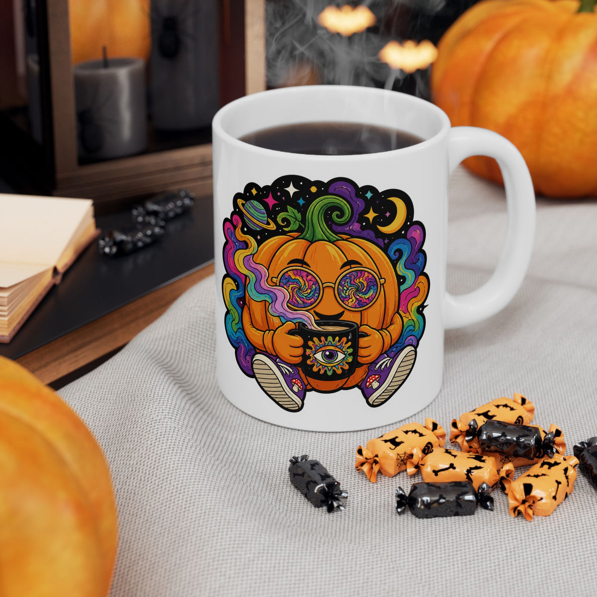 Psychedelic Pumpkin Mug — Colorful Rainbow Pumpkin Ceramic Coffee Cup (11oz & 15oz)