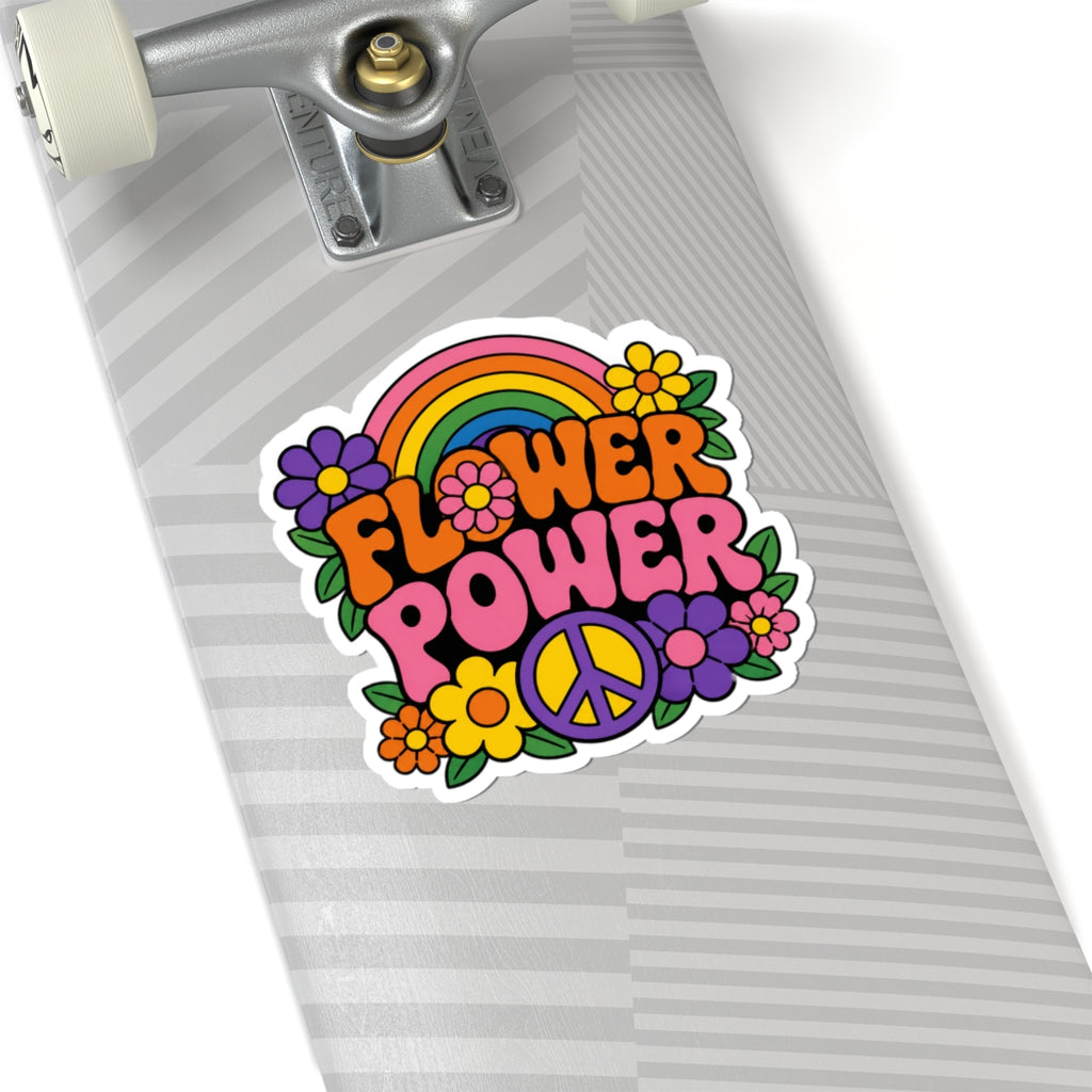Flower Power Peace Rainbow Kiss-Cut Sticker