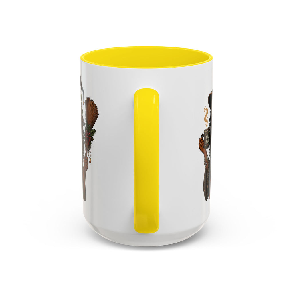 Witchy Christmas Coffee Mug with Black Witch and Broom Design