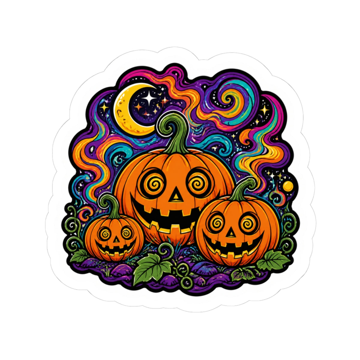 Psychedelic Jack-O’-Lantern Kiss-Cut Sticker – Halloween Pumpkin Trio