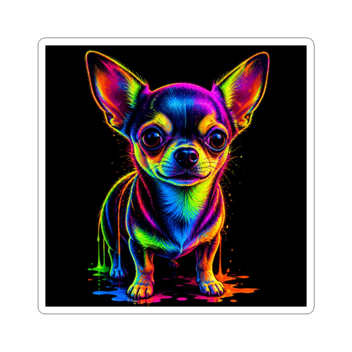 Neon Rainbow Chihuahua Kiss-Cut Sticker