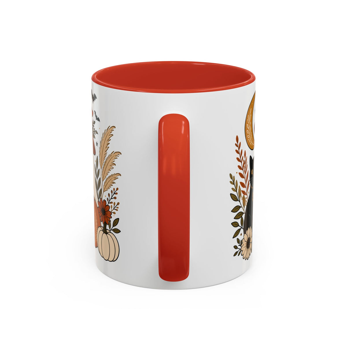 Halloween Ghost & Black Cat Accent Coffee Mug — Spooky Pumpkin Fall Coffee Cup (11/15oz)