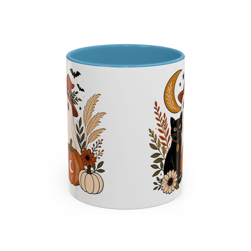Halloween Ghost & Black Cat Accent Coffee Mug — Spooky Pumpkin Fall Coffee Cup (11/15oz)