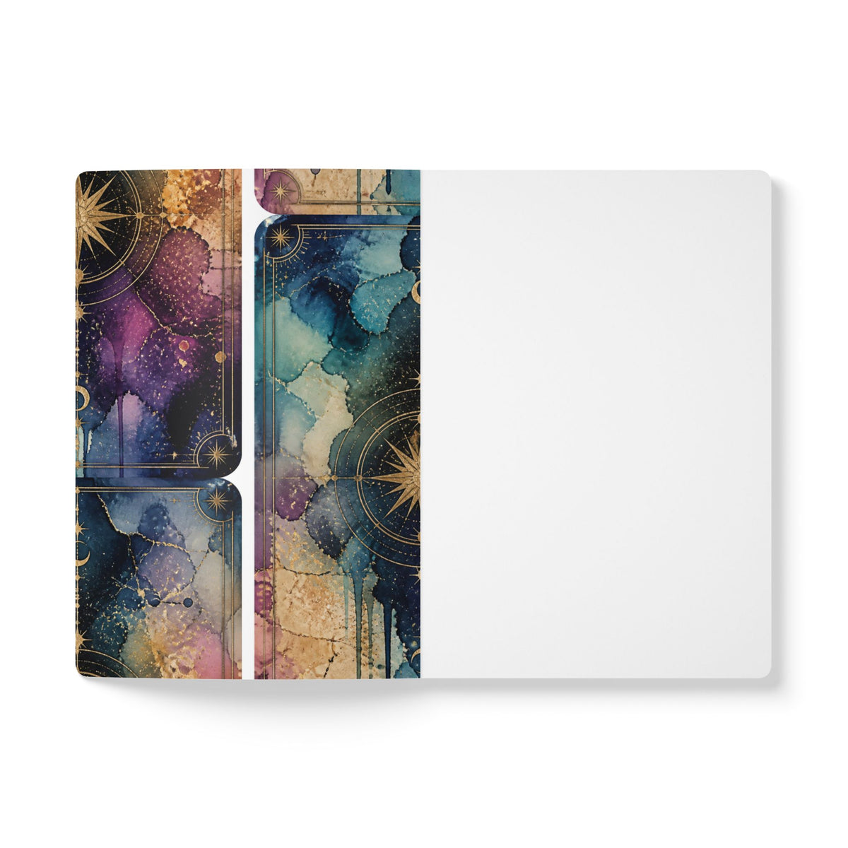 Celestial Compass Softcover Journal — Galaxy Watercolor Notebook with Gold Star Mandala
