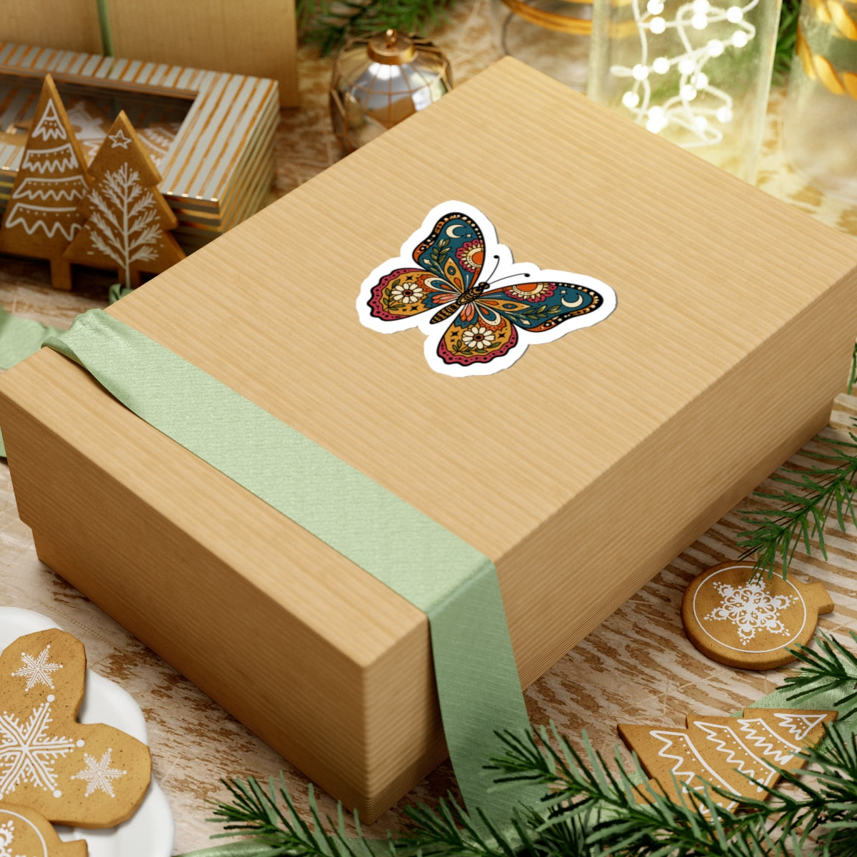 Colorful Botanical Butterfly Kiss-Cut Sticker