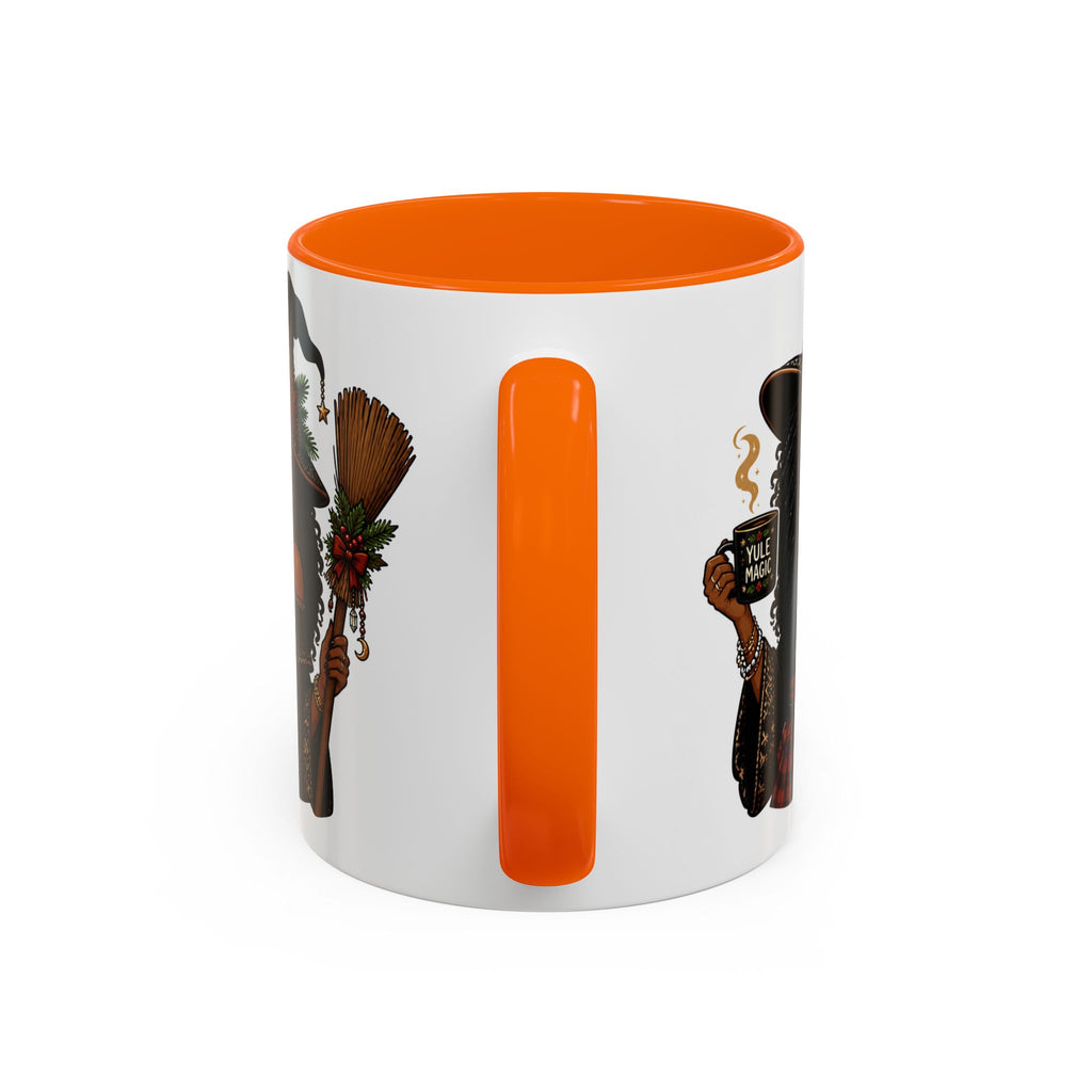 Witchy Christmas Coffee Mug with Black Witch and Broom Design