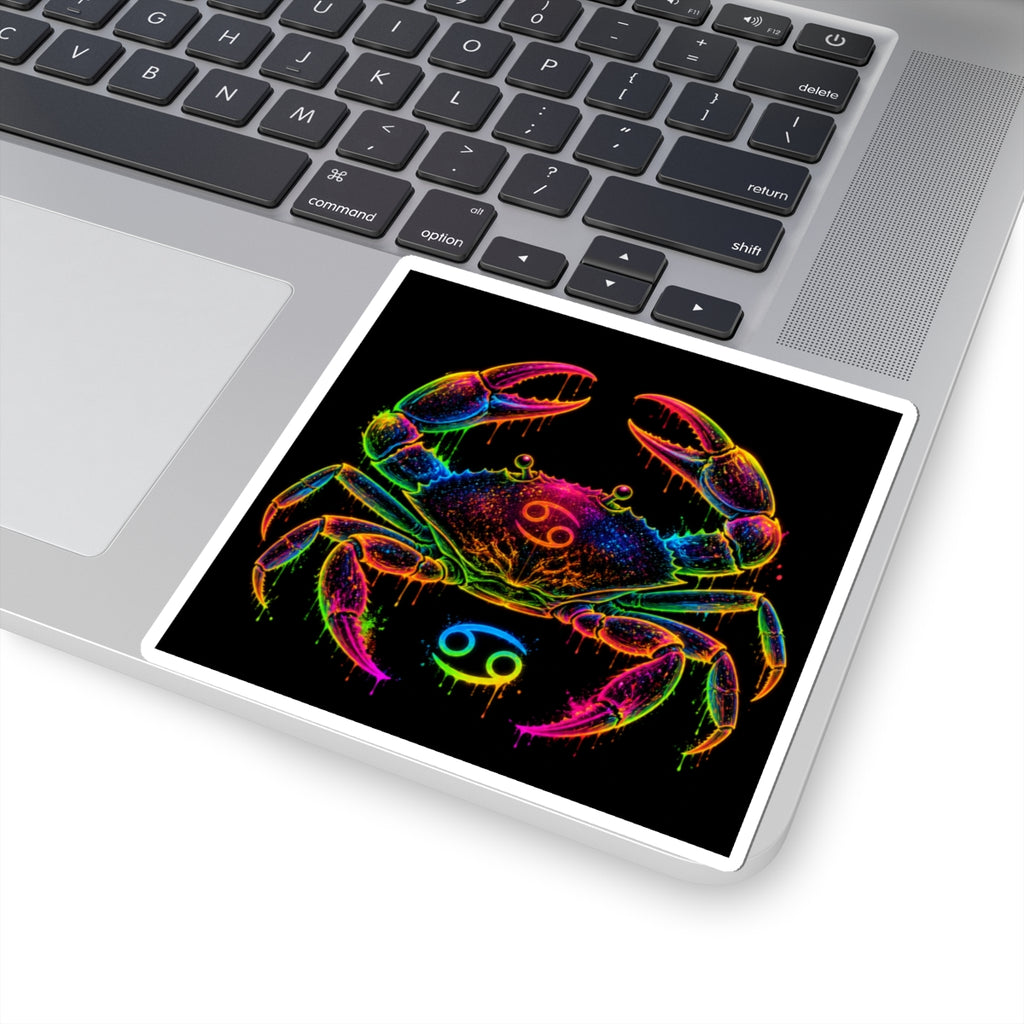 Neon Cancer Zodiac Crab Kiss-Cut Sticker