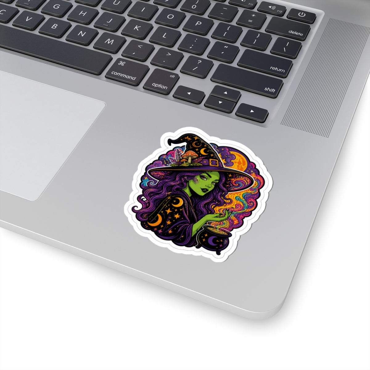 Witch Witchcraft Sticker — Green Witch with Cauldron Kiss-Cut Sticker