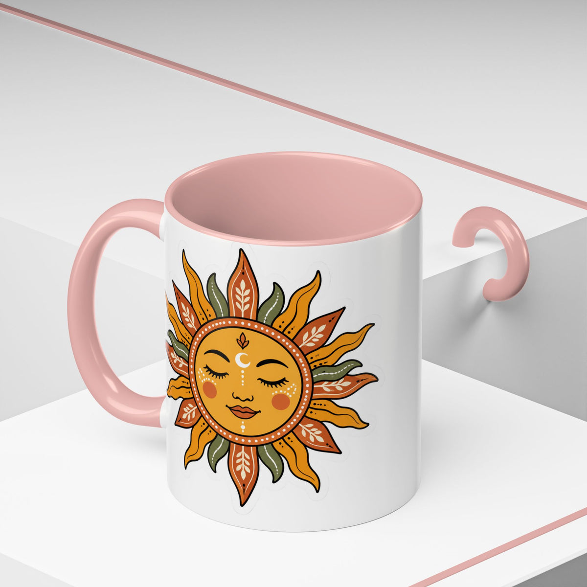 Sunface Accent Coffee Mug — Boho Sun Goddess Ceramic Mug (11/15oz)