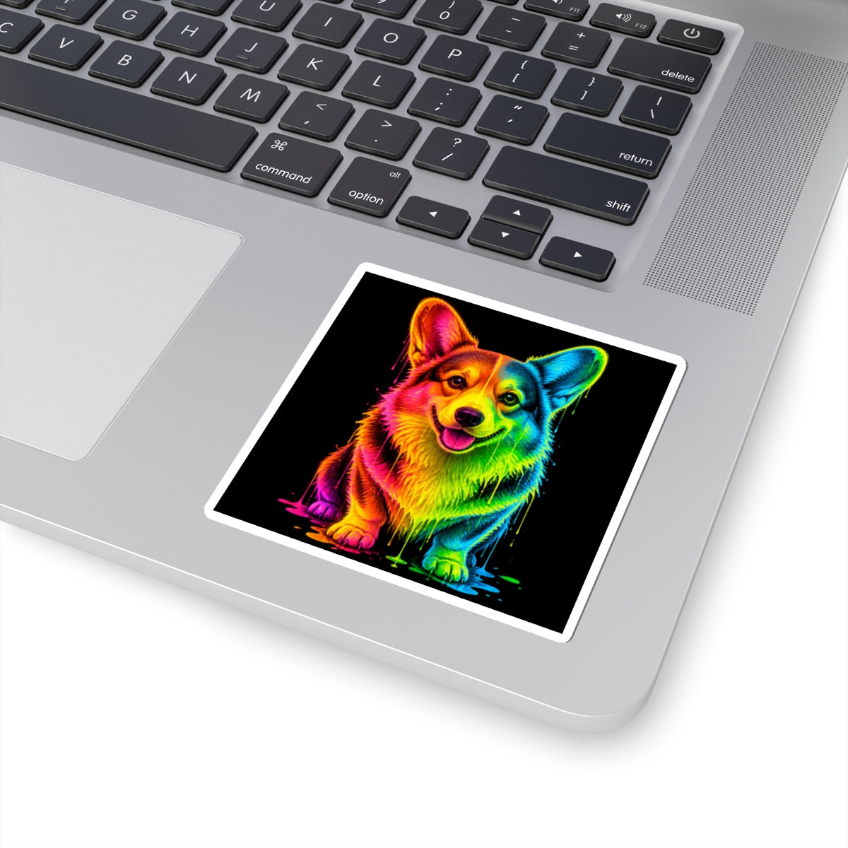 Rainbow Neon Corgi Kiss-Cut Sticker