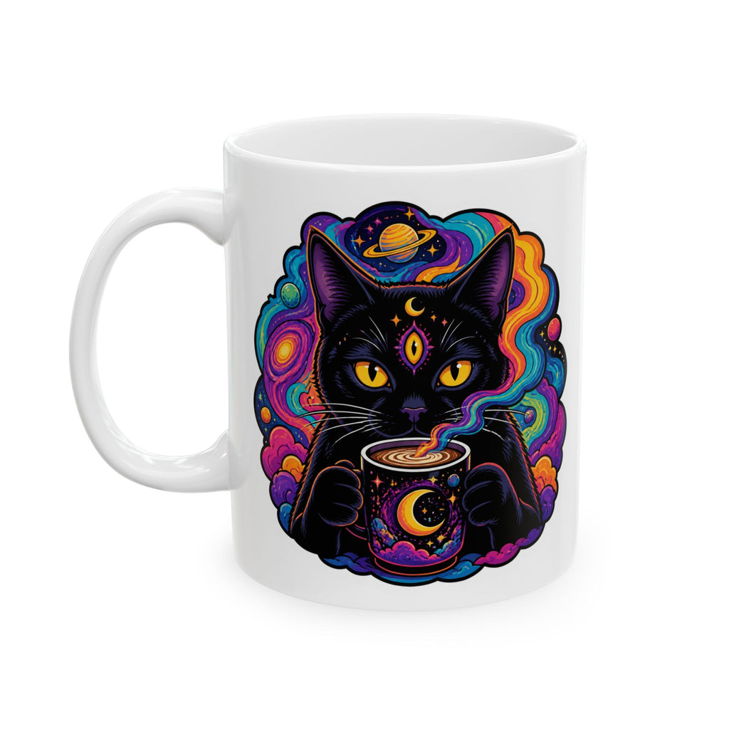 Psychedelic Cat Ceramic Mug – Colorful Cosmic Cat Coffee Cup (11oz, 15oz)