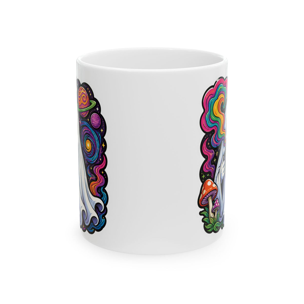 Psychedelic Skull & Mushroom Ceramic Mug (11oz, 15oz) — Colorful Trippy Coffee Cup
