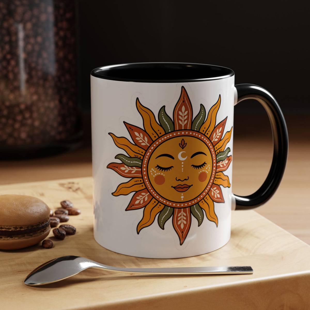 Sunface Accent Coffee Mug — Boho Sun Goddess Ceramic Mug (11/15oz)