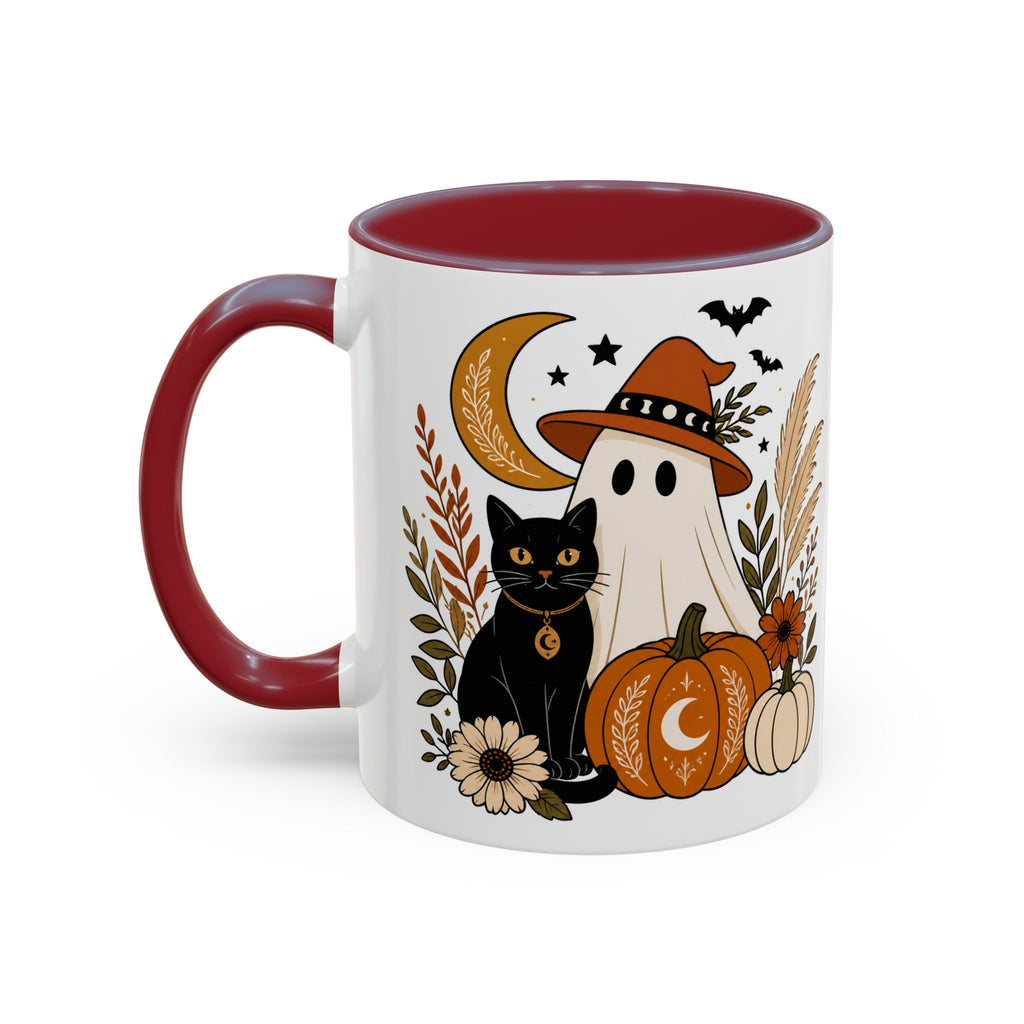 Halloween Ghost & Black Cat Accent Coffee Mug — Spooky Pumpkin Fall Coffee Cup (11/15oz)