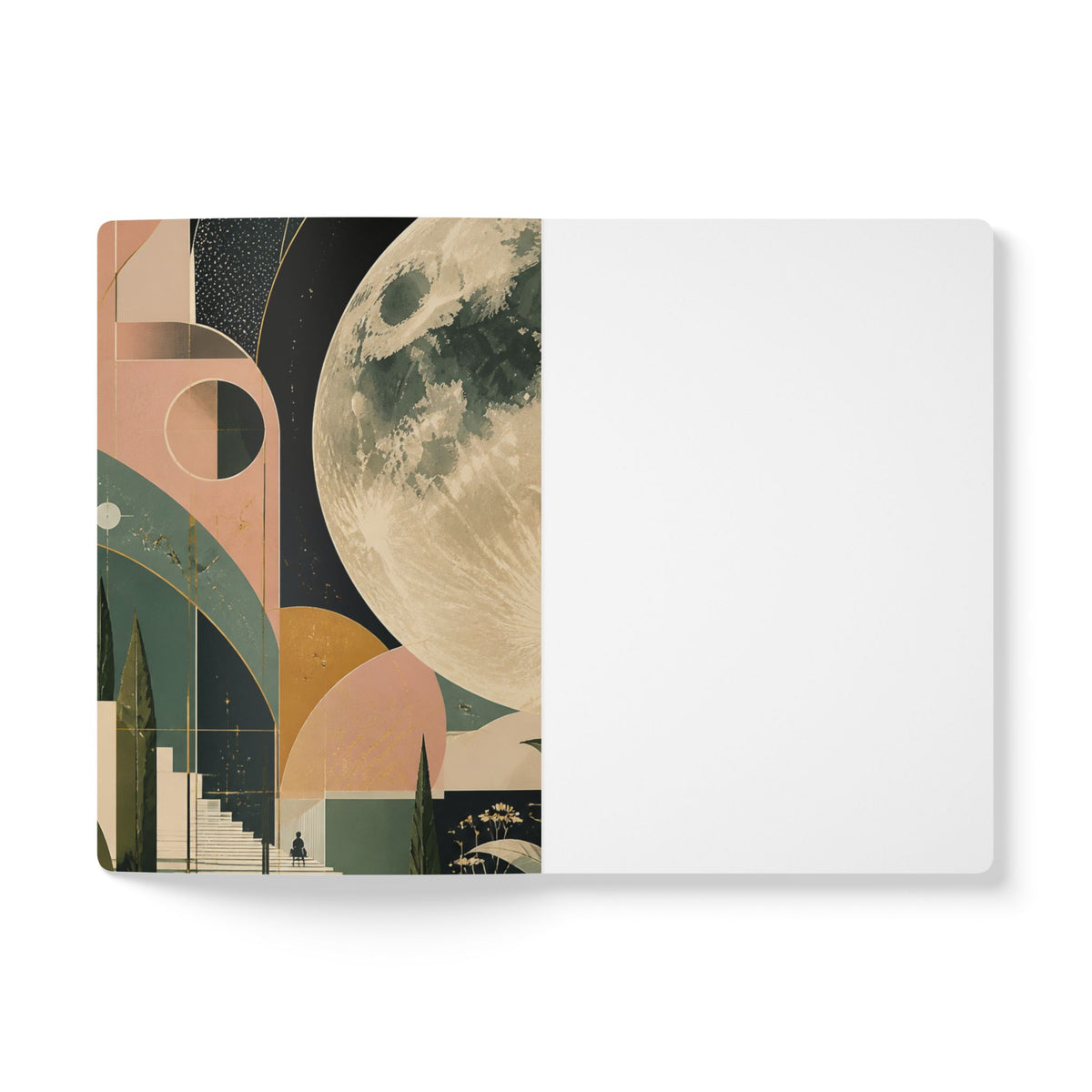 Moonlit Garden Softcover Journal — Floral Cosmic Notebook for Reflection & Dreams