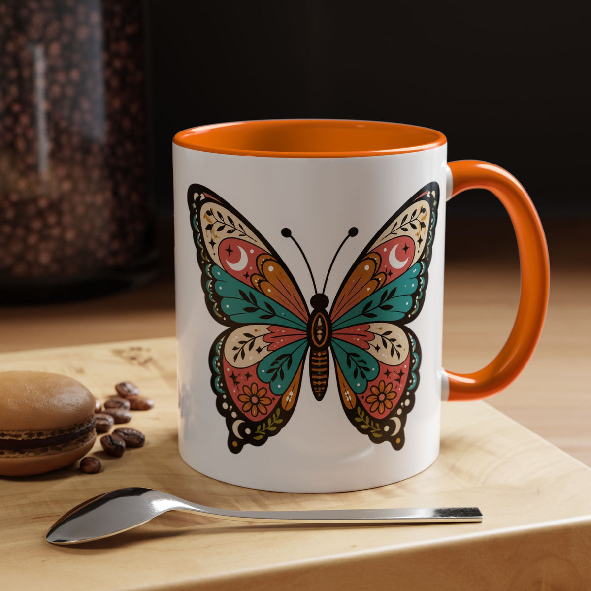 Butterfly Accent Coffee Mug — Colorful Floral Mandala Butterfly Ceramic Mug
