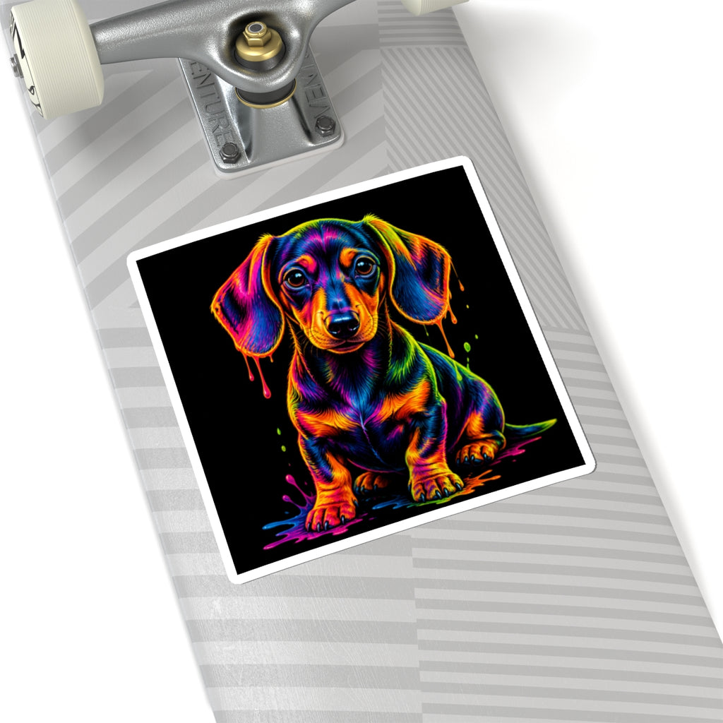 Neon Rainbow Dachshund Kiss-Cut Sticker