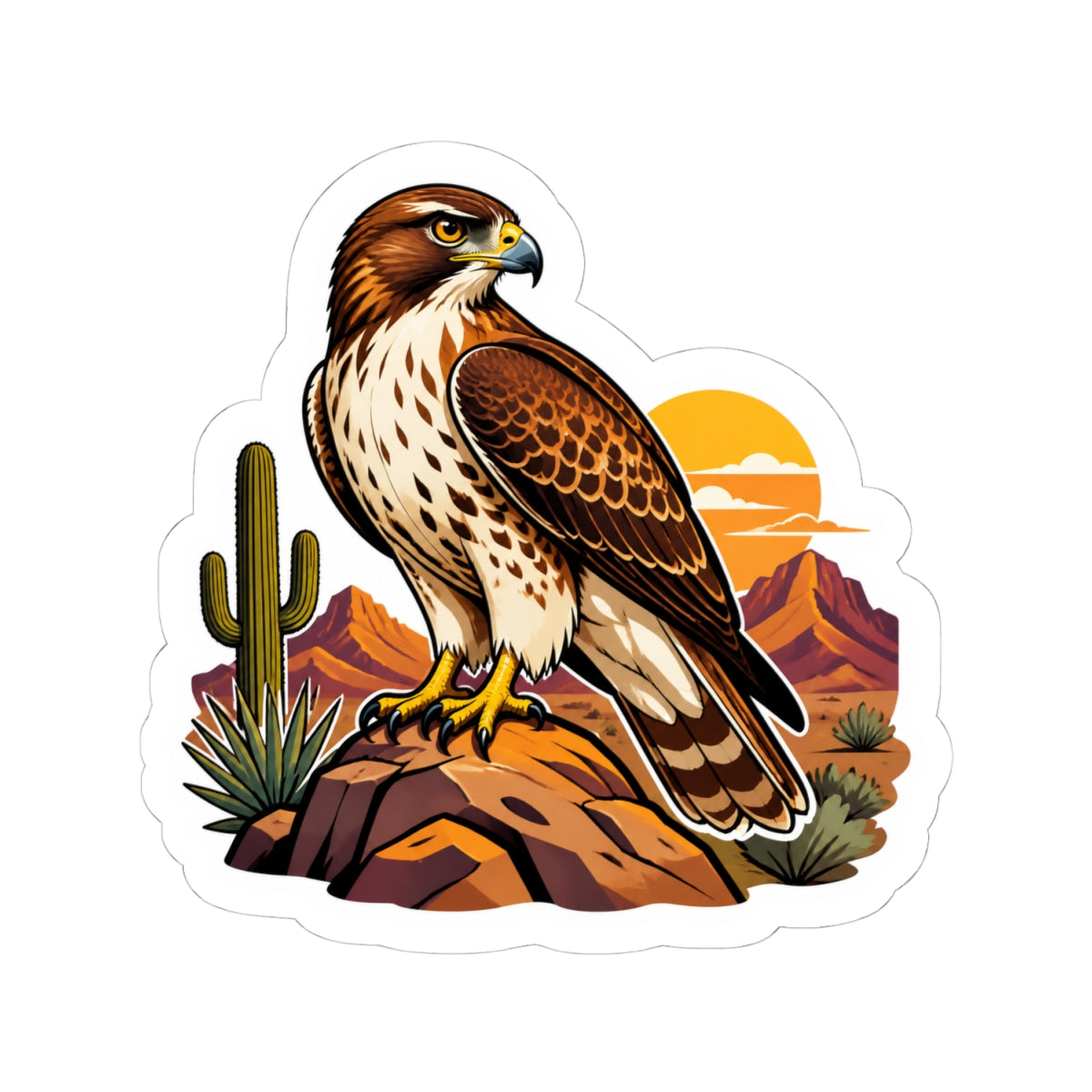 Desert Hawk and Cactus Kiss-Cut Sticker