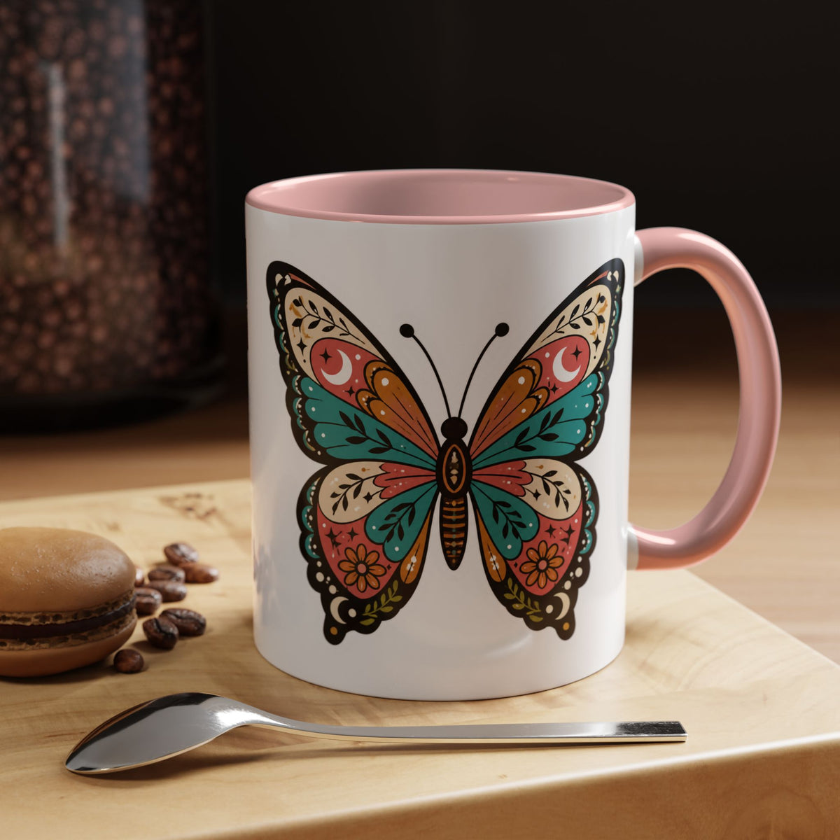 Butterfly Accent Coffee Mug — Colorful Floral Mandala Butterfly Ceramic Mug