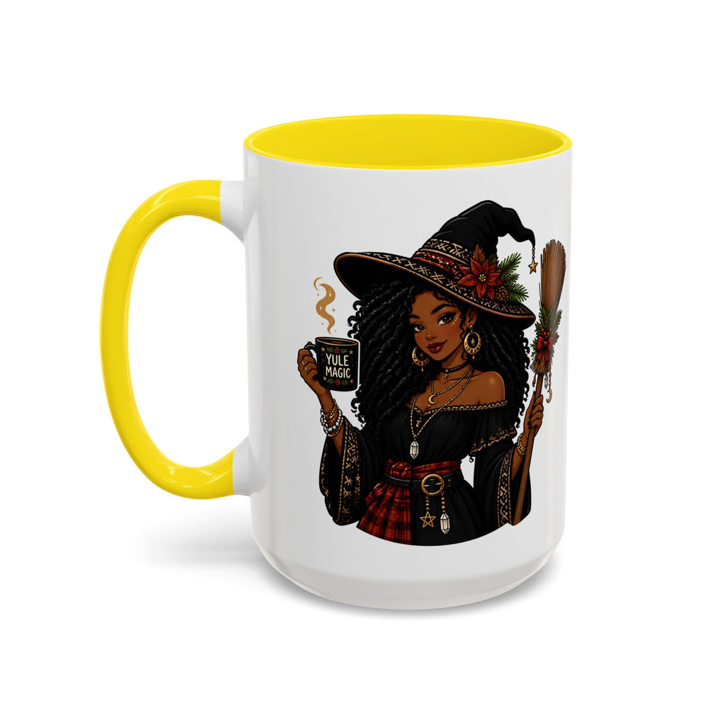 Witchy Christmas Coffee Mug with Black Witch and Broom Design